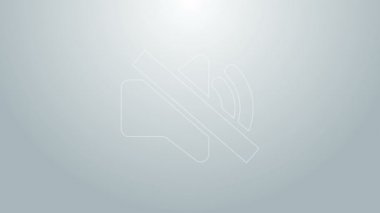 Mavi çizgi sözcüsü, gri arkaplanda sessiz simge izole edildi. Ses simgesi yok. Ses Kapalı sembolü. 4K Video hareketli grafik canlandırması