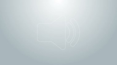 Mavi Hat Hoparlörünün sesi - ses sembolü, medya müzik simgesi gri arkaplanda izole. 4K Video hareketli grafik canlandırması
