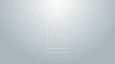 Mavi çizgi Mobil Uygulamalar simgesi gri arkaplanda izole edildi. Ekran simgeli akıllı telefon, uygulamalar. Cep telefonu ekranı görünüyor. 4K Video hareketli grafik canlandırması