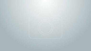 Mavi çizgi fotoğraf makinesi simgesi gri arkaplanda izole edildi. Fotoğraf makinesi simgesi. 4K Video hareketli grafik canlandırması