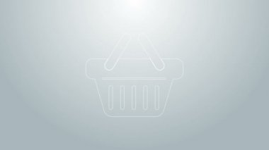 Mavi çizgi alışveriş sepeti simgesi gri arkaplanda izole edildi. 4K Video hareketli grafik canlandırması