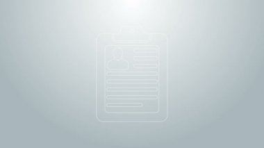 Gri arkaplanda özgeçmiş simgesi olan mavi çizgi panosu. Özgeçmiş başvurusu. Müfredat vitae, profil fotoğraflı iş başvuru formu. 4K Video hareketli grafik canlandırması
