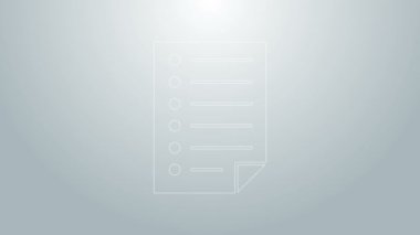 Mavi çizgi Belge simgesi gri arkaplanda izole edildi. Dosya simgesi. Kontrol listesi simgesi. İş konsepti. 4K Video hareketli grafik canlandırması