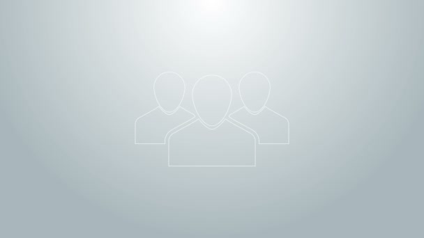 Иконка группы пользователей голубой линии выделена на сером фоне. Икона группы людей. Символ бизнес-аватара - иконка профиля пользователя. Видеографическая анимация 4K — стоковое видео