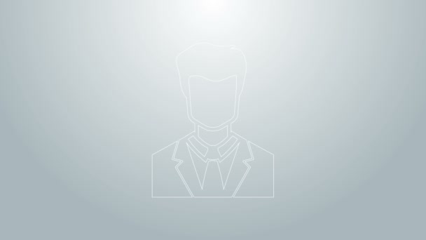 Blauwe lijn Gebruiker van man in business suit icoon geïsoleerd op grijze achtergrond. Zakelijk avatar symbool - gebruikersprofiel pictogram. Een mannelijk gebruikersteken. 4K Video motion grafische animatie — Stockvideo