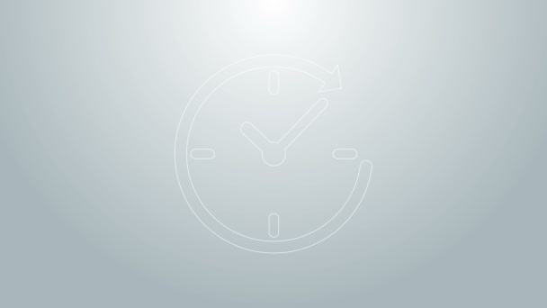Blue line Clock with arrow icon isolated on grey background. Time symbol. Clockwise rotation icon arrow and time. 4K Video motion graphic animation — Stock video