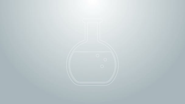 Blue line Test tube and flask - chemical laboratory test icon isolated on grey background. 4K Video motion graphic animation