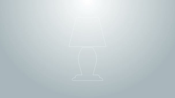 Linha azul Ícone da lâmpada de mesa isolado no fundo cinza. Animação gráfica em movimento de vídeo 4K — Vídeo de Stock