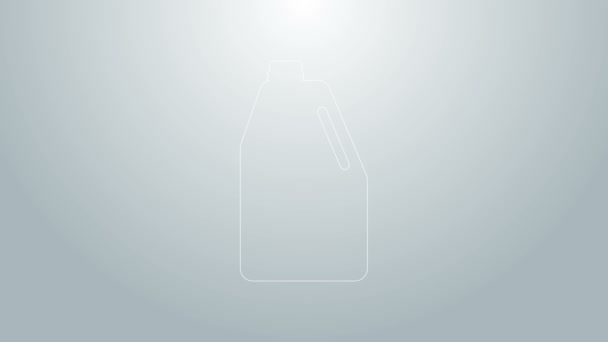 Blå linje Hushåll kemikalier flaska ikon isolerad på grå bakgrund. Flytande tvättmedel eller tvål, fläckborttagningsmedel, tvättblekmedel. 4K Video motion grafisk animation — Stockvideo