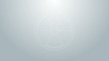 Mavi çizgi Radyoaktif simgesi gri arkaplanda izole edildi. Radyoaktif zehirli sembol. Radyasyon tehlikesi işareti. 4K Video hareketli grafik canlandırması
