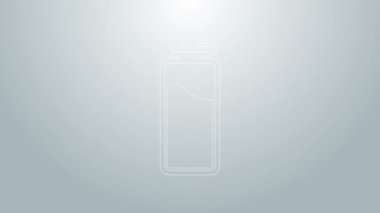 Gri arka planda su ikonu olan mavi çizgi spor şişesi. 4K Video hareketli grafik canlandırması