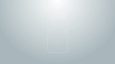 Gri arka planda su ikonu olan mavi çizgi spor şişesi. 4K Video hareketli grafik canlandırması