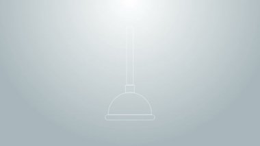 Boru temizleme ikonu için ahşap saplı mavi çizgili kauçuk pompa gri arka planda izole edilmiş. Tuvalet pompası. 4K Video hareketli grafik canlandırması