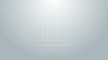 Mavi Hat Bankası bina simgesi gri arkaplanda izole edildi. 4K Video hareketli grafik canlandırması