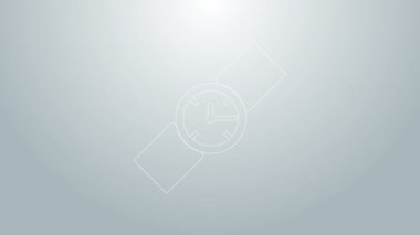 Mavi çizgi bilek saat simgesi gri arkaplanda izole. Kol saati simgesi. 4K Video hareketli grafik canlandırması
