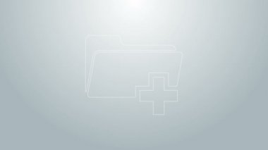 Mavi satır Gri arkaplanda izole edilmiş yeni dizin simgesi ekle. Yeni dosya işareti. Belgeyi kopyala Eklenti oluşturma dizini yeni bir artı oluşturur. 4K Video hareketli grafik canlandırması