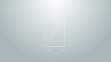 Mavi çizgi Akıllı Telefon, gri arkaplanda izole edilmiş cep telefonu simgesi. 4K Video hareketli grafik canlandırması