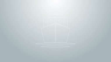 Mavi çizgi gemi simgesi gri arkaplanda izole edildi. 4K Video hareketli grafik canlandırması