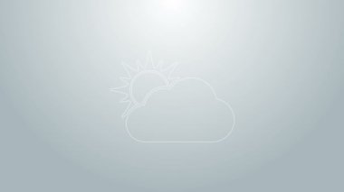 Mavi çizgi güneş ve bulutlu hava durumu ikonu gri arkaplanda izole edildi. 4K Video hareketli grafik canlandırması