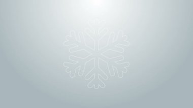 Mavi çizgi Kar Tanesi simgesi gri arkaplanda izole edildi. 4K Video hareketli grafik canlandırması
