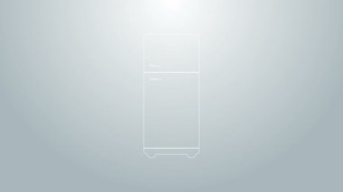 Mavi çizgi buzdolabı simgesi gri arkaplanda izole edildi. Buzdolabı buzdolabı. Ev aletleri ve aletler. 4K Video hareketli grafik canlandırması