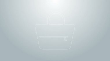 Mavi çizgi el çantası simgesi gri arkaplanda izole edildi. Kadın el çantası işareti. Glamour günlük bagaj sembolü. 4K Video hareketli grafik canlandırması