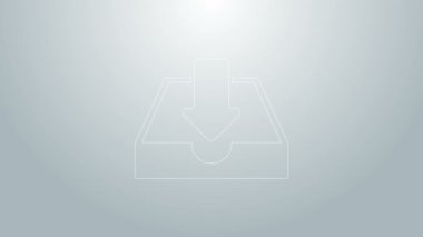 Mavi çizgi Gelen Kutusu simgesi gri arkaplanda izole edildi. 4K Video hareketli grafik canlandırması