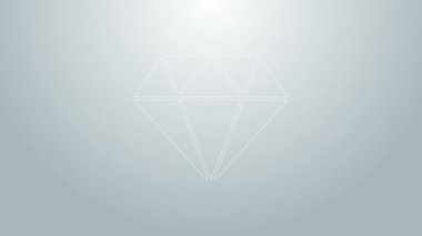 Mavi çizgi simgesi gri arkaplanda izole edildi. Mücevher sembolü. Mücevher taşı. 4K Video hareketli grafik canlandırması