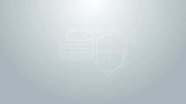 Mavi çizgi Para Koruma simgesi gri arkaplanda izole edildi. Mali güvenlik, banka hesabı koruması, güvenli para transferi. 4K Video hareketli grafik canlandırması