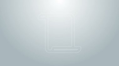 Gri arkaplanda mavi çizgi kağıt kaydırma simgesi izole edildi. Tuvalin parşömen yazısı. 4K Video hareketli grafik canlandırması