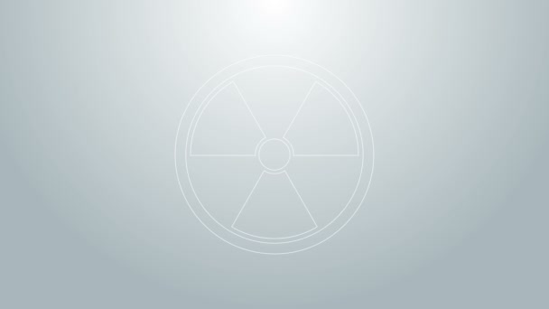 Blue line Radioactive icon isolated on grey background. Radioactive toxic symbol. Radiation Hazard sign. 4K Video motion graphic animation — Stock Video