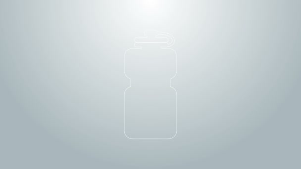 Blue line Sport bottle with water icon isolated on grey background. 4K Video motion graphic animation — Stock Video