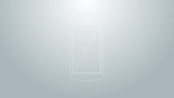 Blå linje Smartphone, mobiltelefon ikon isolerad på grå bakgrund. 4K Video motion grafisk animation — Stockvideo