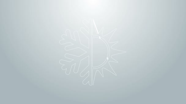 蓝色线又热又冷的符号太阳和雪花图标孤立在灰色背景.冬天和夏天的象征。4K视频运动图形动画 — 图库视频影像