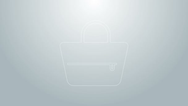 Modrá čára Kabelka ikona izolované na šedém pozadí. Dámská kabelka. Glamour ležérní zavazadla symbol. Grafická animace pohybu videa 4K — Stock video