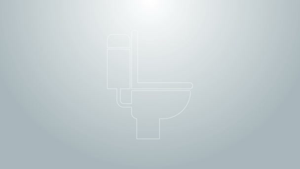 Blue line Toilet bowl icon isolated on grey background. 4K Video motion graphic animation — Stock Video