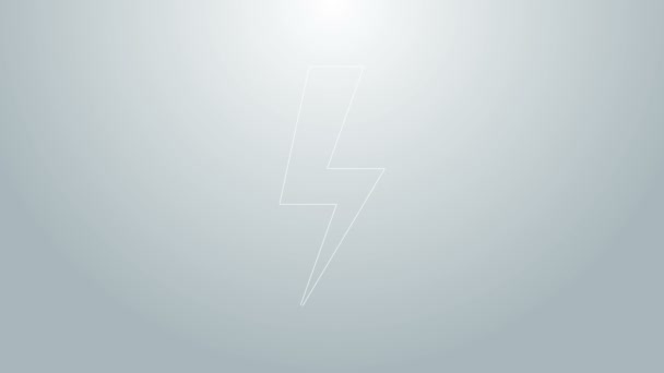 Μπλε γραμμή Lightning εικονίδιο μπουλόνι απομονώνονται σε γκρι φόντο. Εικονίδιο. Φόρτιση εικονιδίου λάμψης. Κεραυνός. Απεργία. 4K Γραφική κίνηση κίνησης βίντεο — Αρχείο Βίντεο