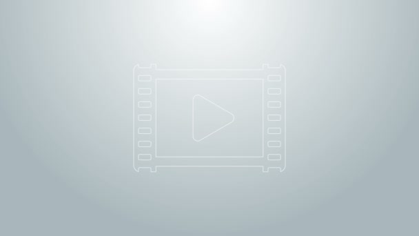 Blue line Play Video icon isolated on grey background. Film strip with play sign. 4K Video motion graphic animation — Stock Video