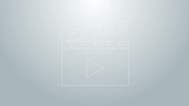 Blaue Linie Movie clapper Symbol isoliert auf grauem Hintergrund. Filmklappbrett. Klappbrett. Kinoproduktion oder Konzept der Medienbranche. 4K Video Motion Grafik Animation — Stockvideo