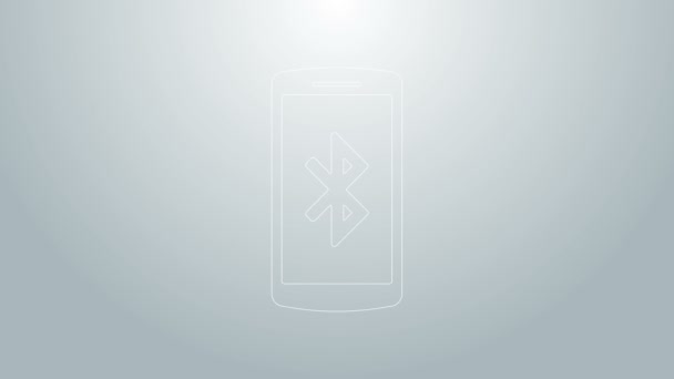 Μπλε γραμμή Smartphone με εικονίδιο σύμβολο bluetooth απομονωμένο σε γκρι φόντο. 4K Γραφική κίνηση κίνησης βίντεο — Αρχείο Βίντεο