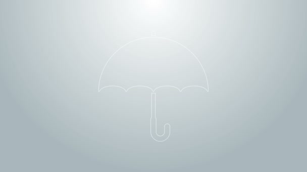 Blå linje Umbrella ikonen isolerad på grå bakgrund. 4K Video motion grafisk animation — Stockvideo