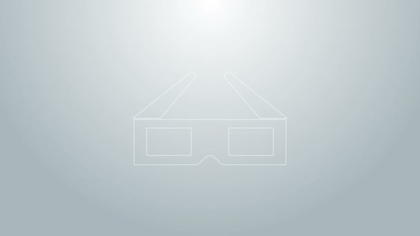 Blue line 3D cinema glasses icon isolated on grey background. 4K Video motion graphic animation — Stock Video