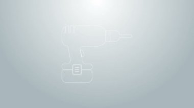 Mavi çizgi sondaj makinesi simgesi gri arkaplanda izole edildi. 4K Video hareketli grafik canlandırması