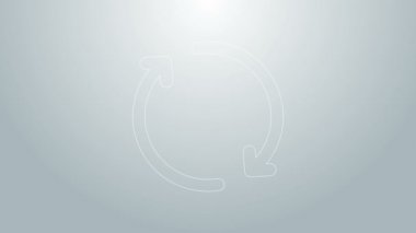 Mavi çizgi yenileme simgesi gri arkaplanda izole edildi. Sembolü yeniden yükle. Döndürme okları daire işareti şeklinde. 4K Video hareketli grafik canlandırması