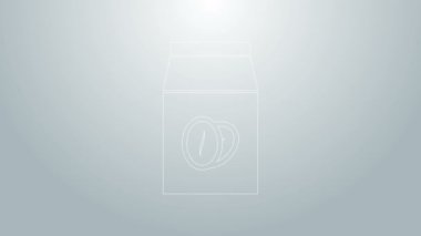 Mavi çizgi kahve çekirdekleri gri arka planda izole edilmiş. 4K Video hareketli grafik canlandırması