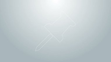 Mavi çizgi İtme simgesi gri arkaplanda izole edildi. Raptiye işareti. 4K Video hareketli grafik canlandırması