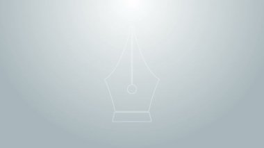 Mavi çizgi Çeşme kalem ucu simgesi gri arkaplanda izole edildi. Kalem aleti işareti. 4K Video hareketli grafik canlandırması