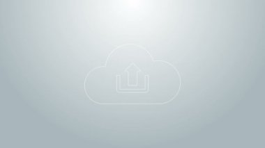 Mavi çizgi Bulut yükleme simgesi gri arkaplanda izole edildi. 4K Video hareketli grafik canlandırması