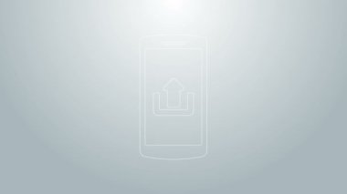 Gri arkaplanda yükleme simgesi olan mavi çizgi akıllı telefonu. 4K Video hareketli grafik canlandırması