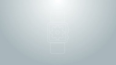 Mavi çizgi Smartwatch ayar simgesi gri arkaplanda izole edildi. Akıllı saat ayarları. 4K Video hareketli grafik canlandırması